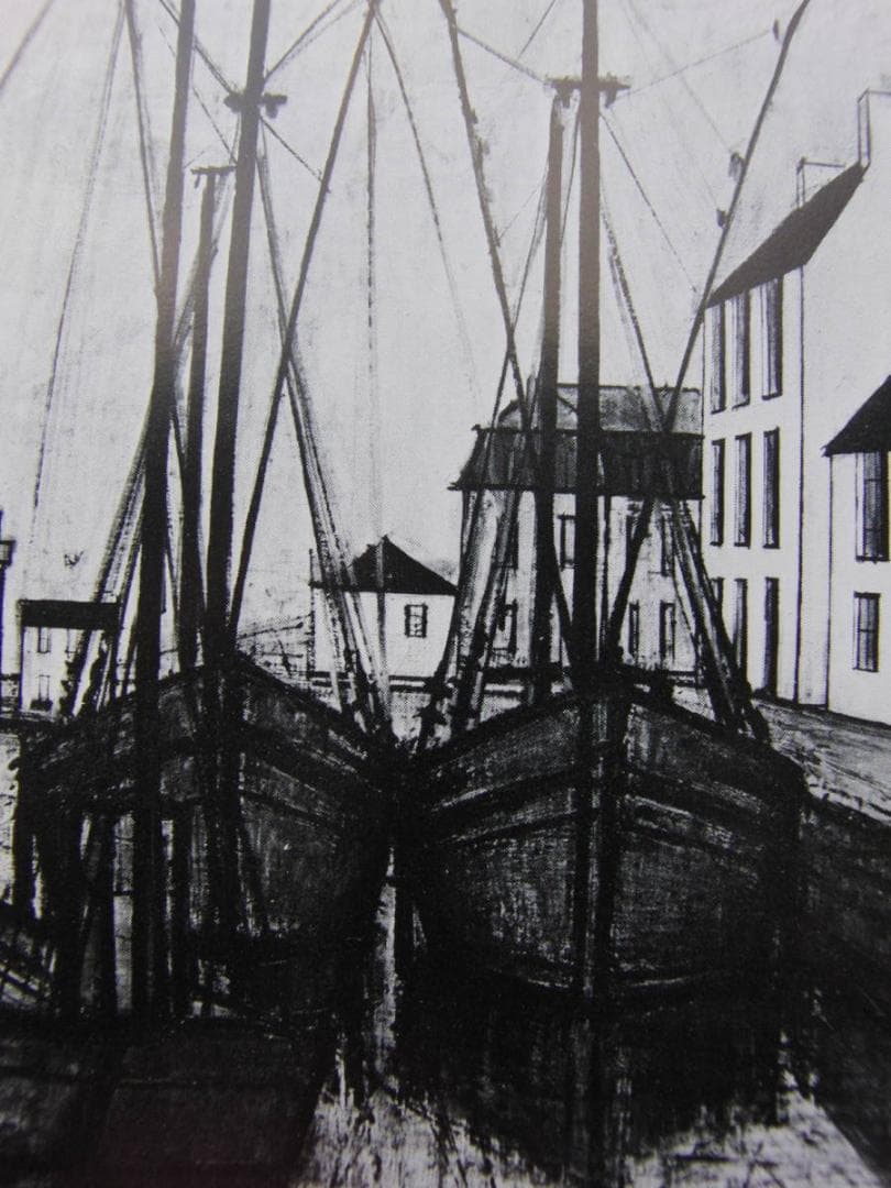 ベルナール・ビュッフェ、「Bateaux a Quai」、希少画集の額装画