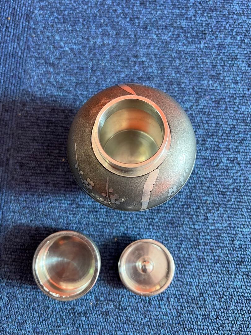 1383 時代錫器 本錫製　 梅文　茶入