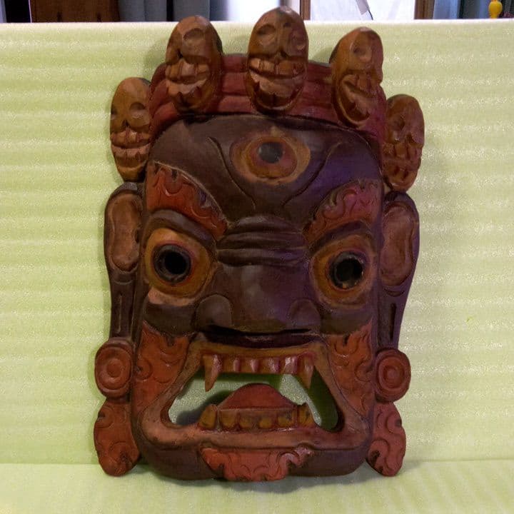 お面　マスク　木製　木彫り　 壁掛け　オブジェ　インテリア　エスニック　魔除け