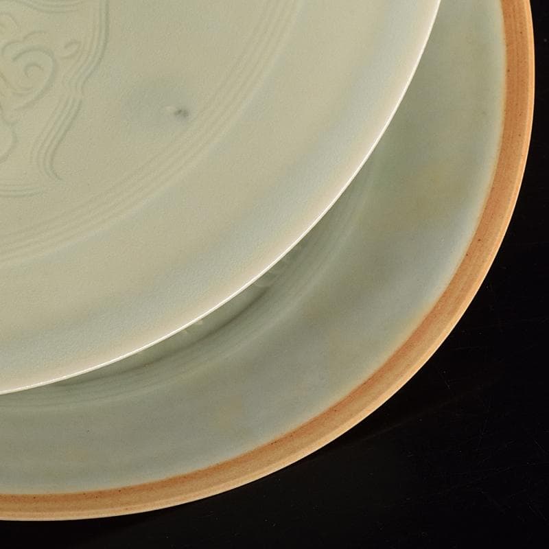 中国　影青　青白釉　陽刻　鳳凰花文　唐子文　鉢　2点　時代箱付　M　R7779