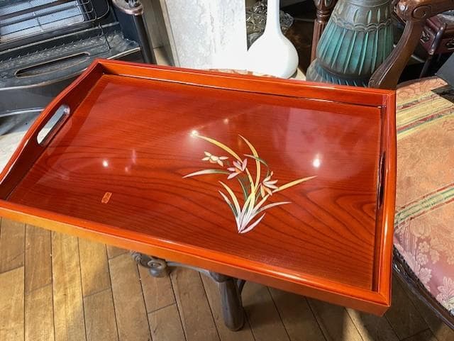 漆塗り 花柄 トレイ