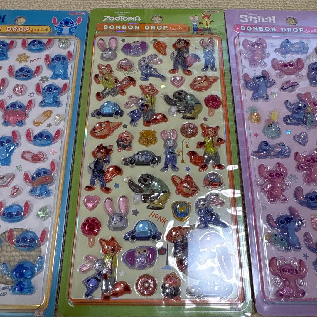 スティッチ ズートピア ボンボンドロップシール 3シートセット