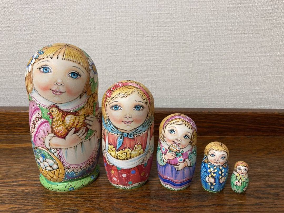 ロシア雑貨☆イースター ウッドバーニング マトリョーシカ(5P)パスハ ミラ作