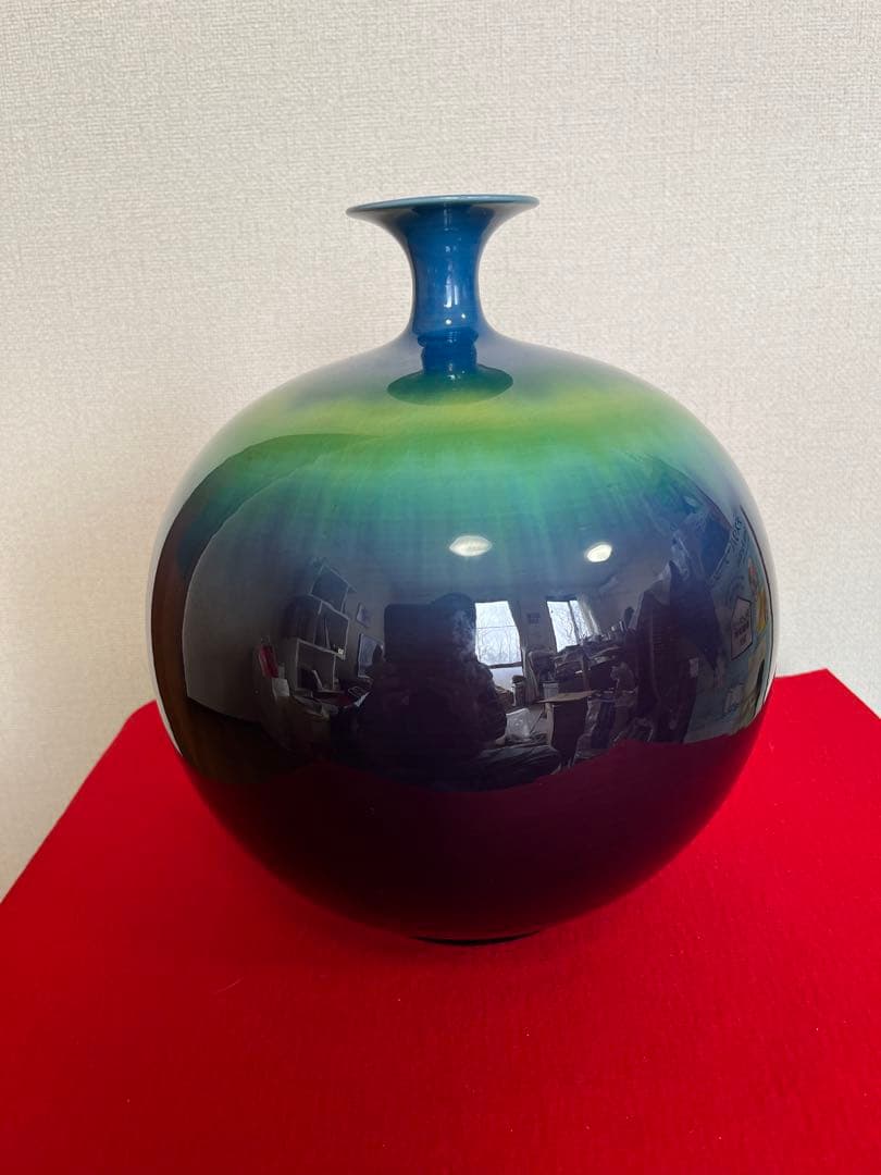 【特大】三代 徳田八十吉作 （正彦銘）碧明釉 壺 約28.5cm 管理T256