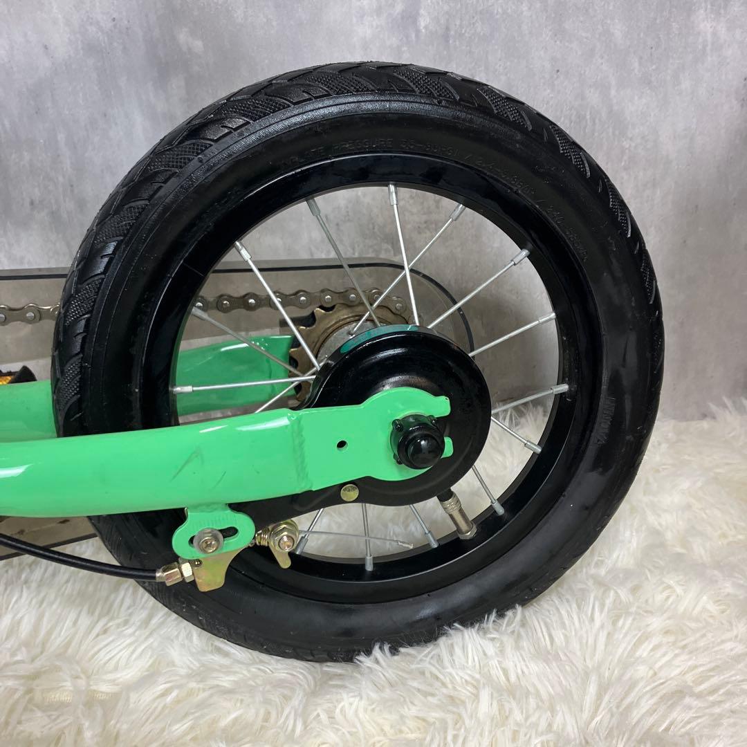 【美品】へんしんバイク2　エメラルドグリーン　12インチ スタンド付き