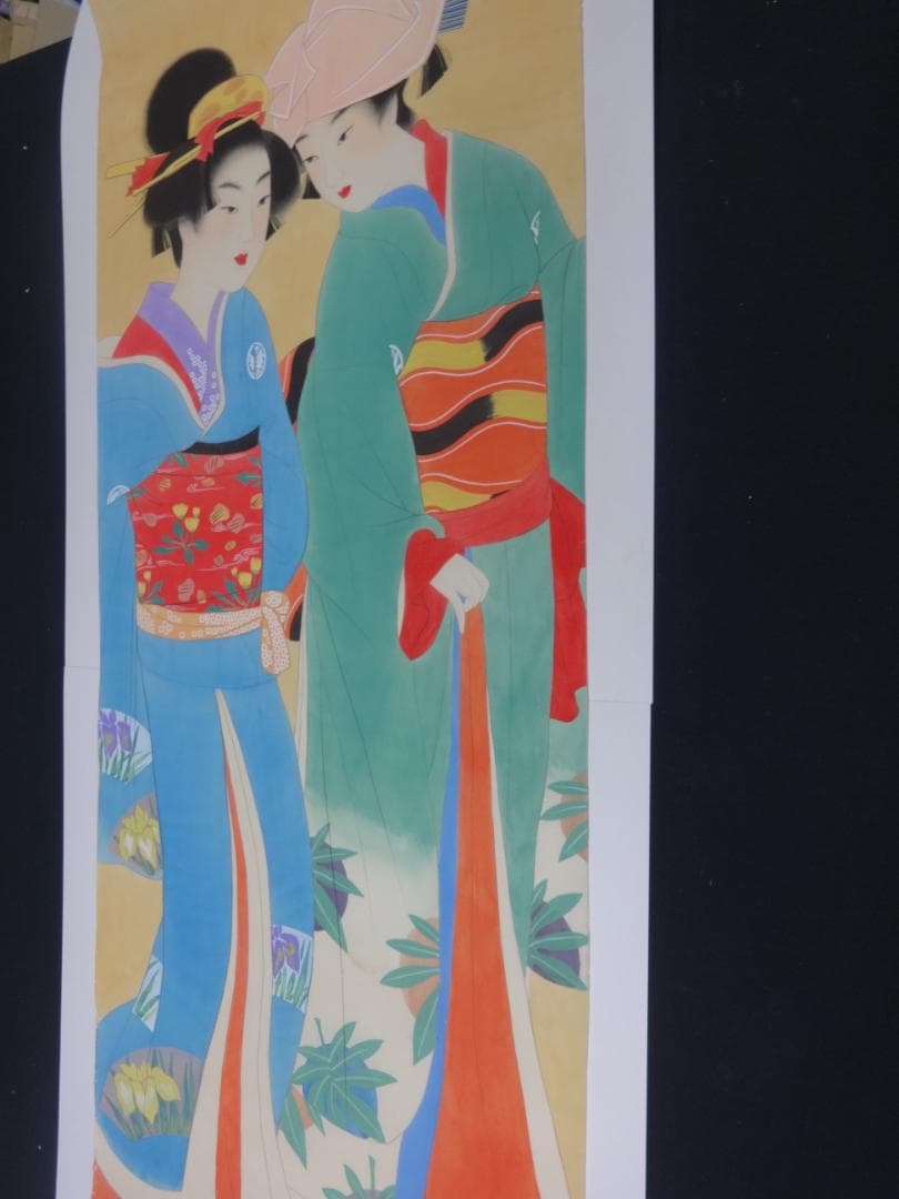 上村松園　春の宵　水彩画　1938年頃　浮世絵　肉筆　姉妹の絵　日本画　美人画