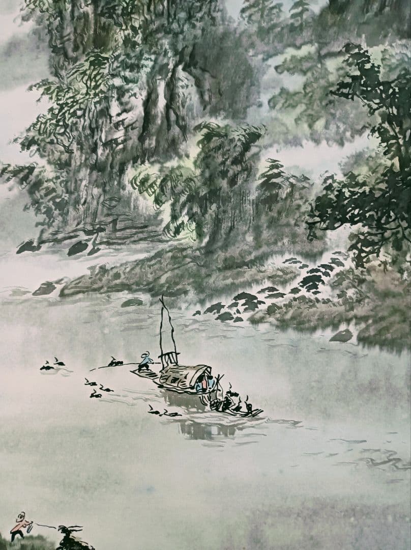 超希少 美品 中国 軸 開運 縁起物 絵 龍脈 金運 山水 花鳥 舟 美術 骨董