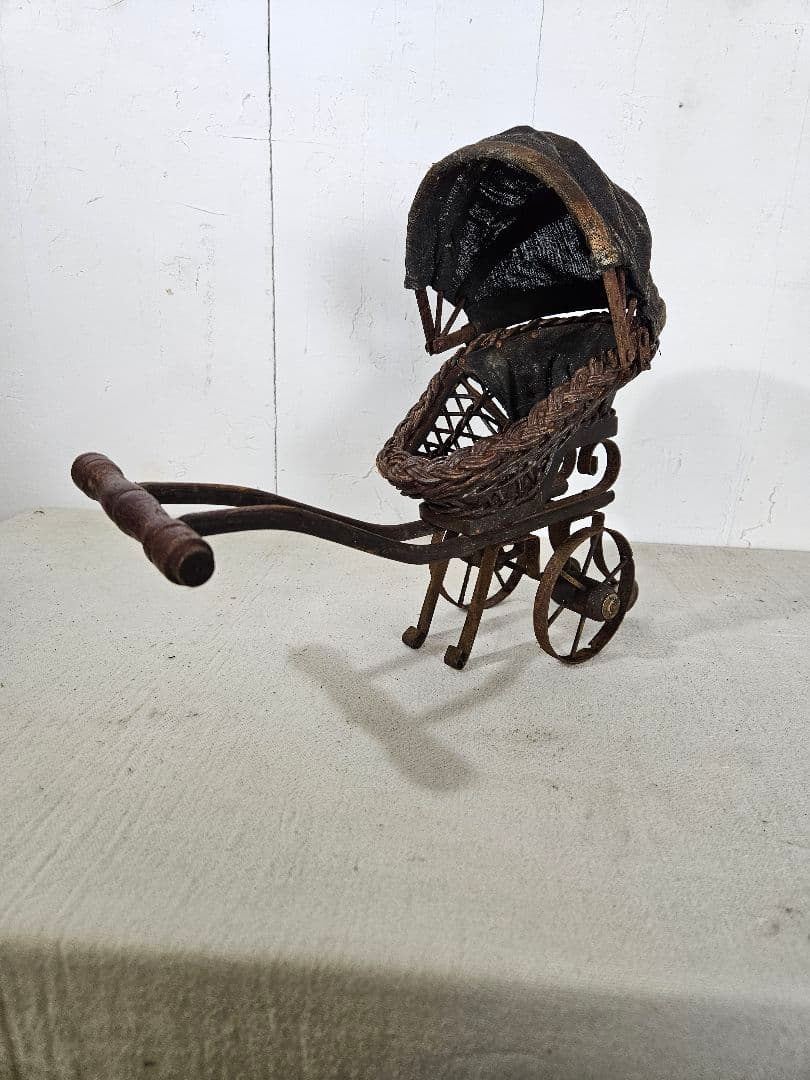 フランスアンティーク ドール用の乳母車 ベビーカー 人形 木製×アイアン