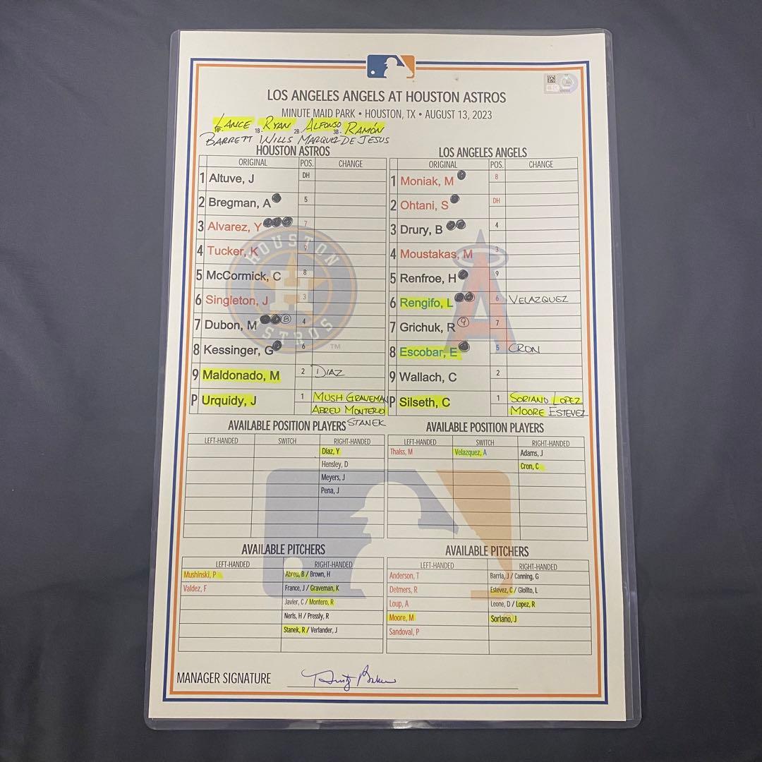 大谷翔平　実使用　ラインナップカード　直筆サイン入り　ホームラン　検) ボール