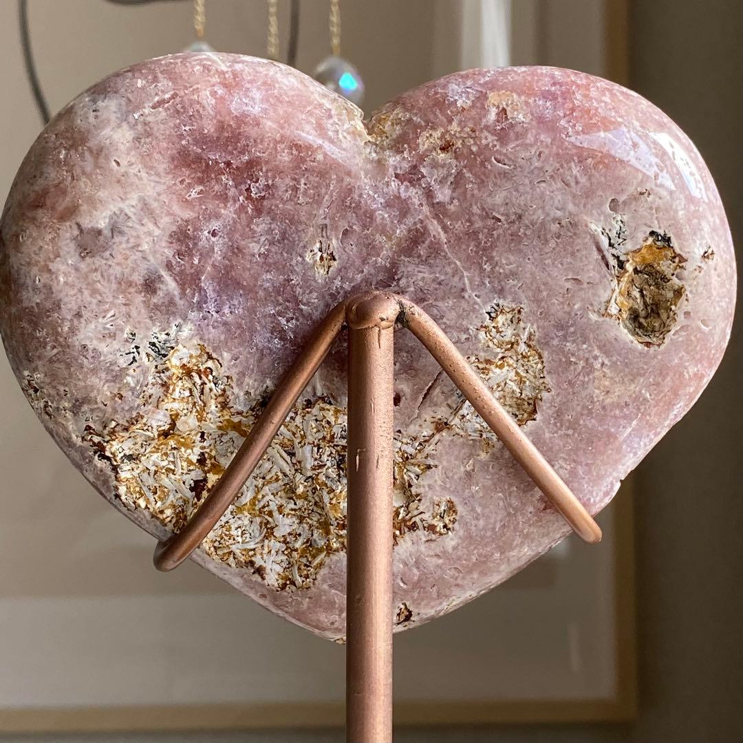 ★破格大特価【 ピンクアメジスト ドゥルージー ハート 原石 台座付き