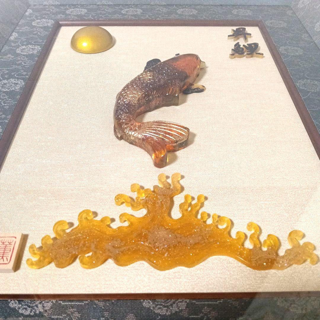 大型額装 希少 本鼈甲 昇鯉 金彩 金箔 赤甲 白甲