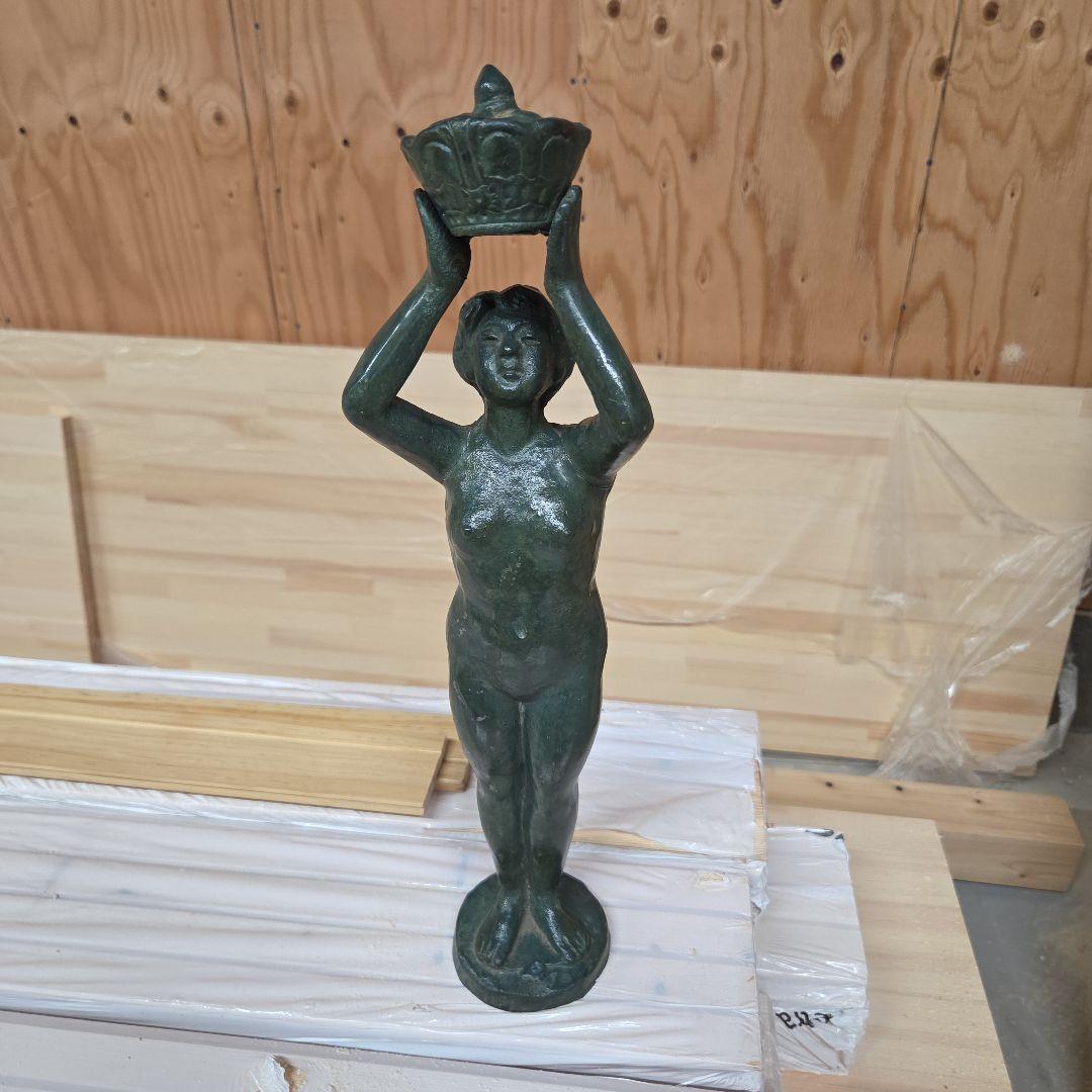米治一作◆少女ブロンズ彫刻裸婦像【王冠】高41.5 /高岡銅器★/鋳鉄造銅像