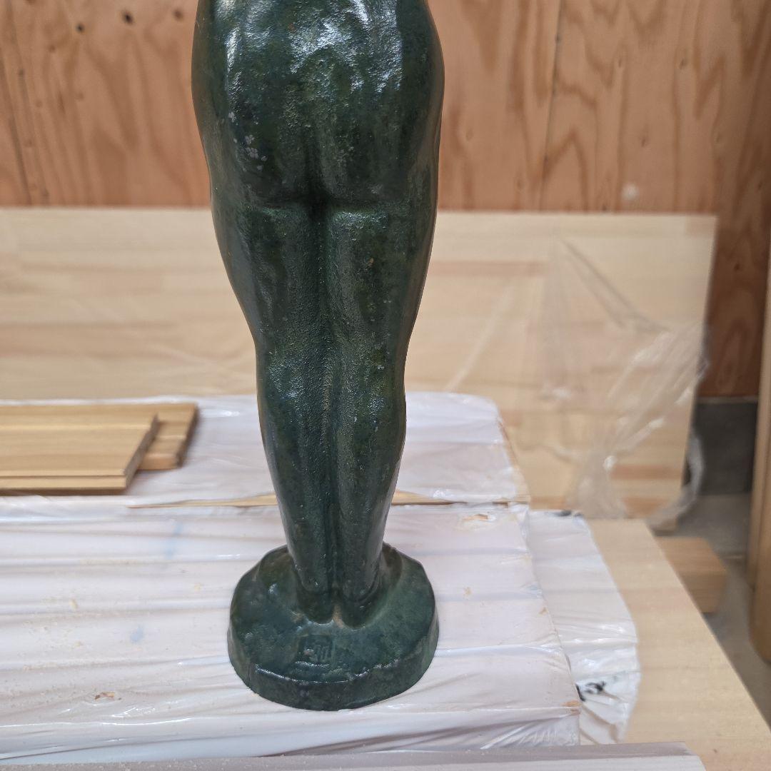 米治一作◆少女ブロンズ彫刻裸婦像【王冠】高41.5 /高岡銅器★/鋳鉄造銅像