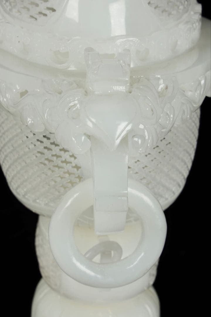 大*発様 中国古玩 白玉石大香炉 龍透彫細密彫刻 高さ36cm 唐物 古美術品