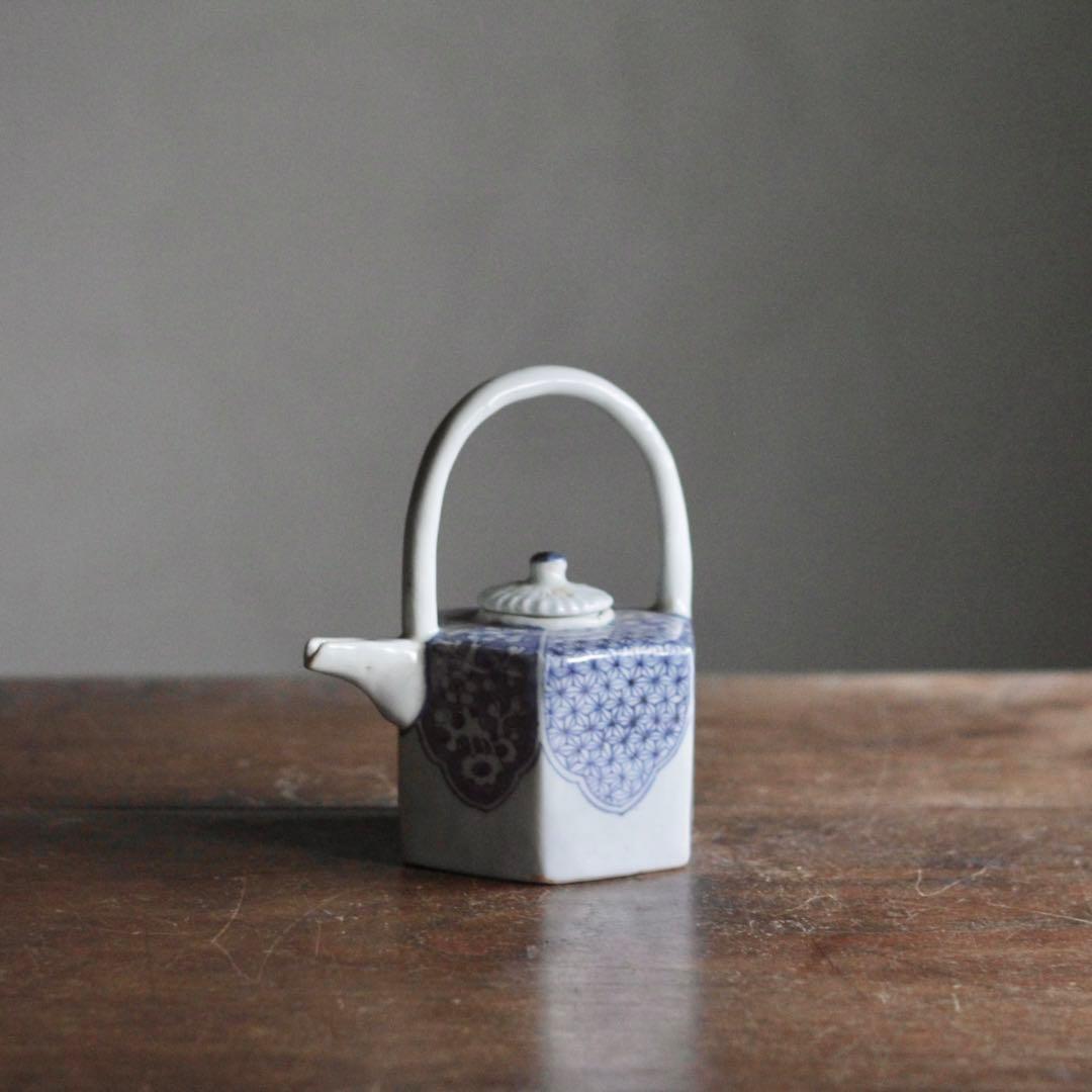 平戸焼 染付 面取 六角 水注 酒次 古美術 古道具 アンティーク 煎茶道具