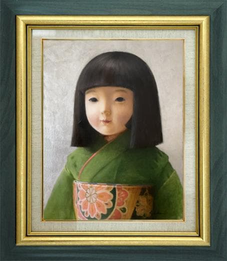 ❤️新作 油絵 菅家令子絵 絵画インテリアF6-010626 市松日本人形可愛い