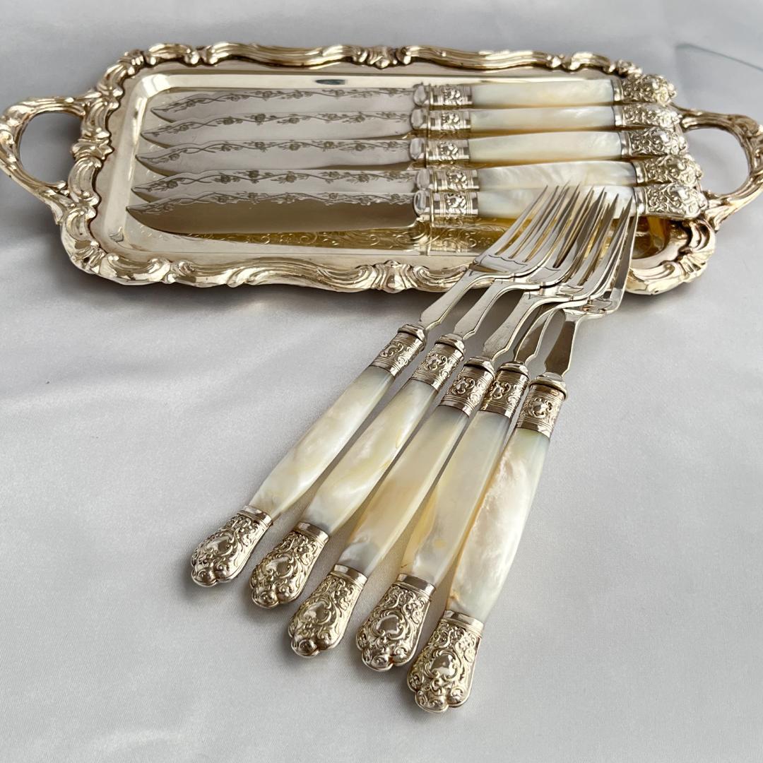 【英国】【白蝶貝】ロココのカトラリーセット ナイフ/フォーク 10本