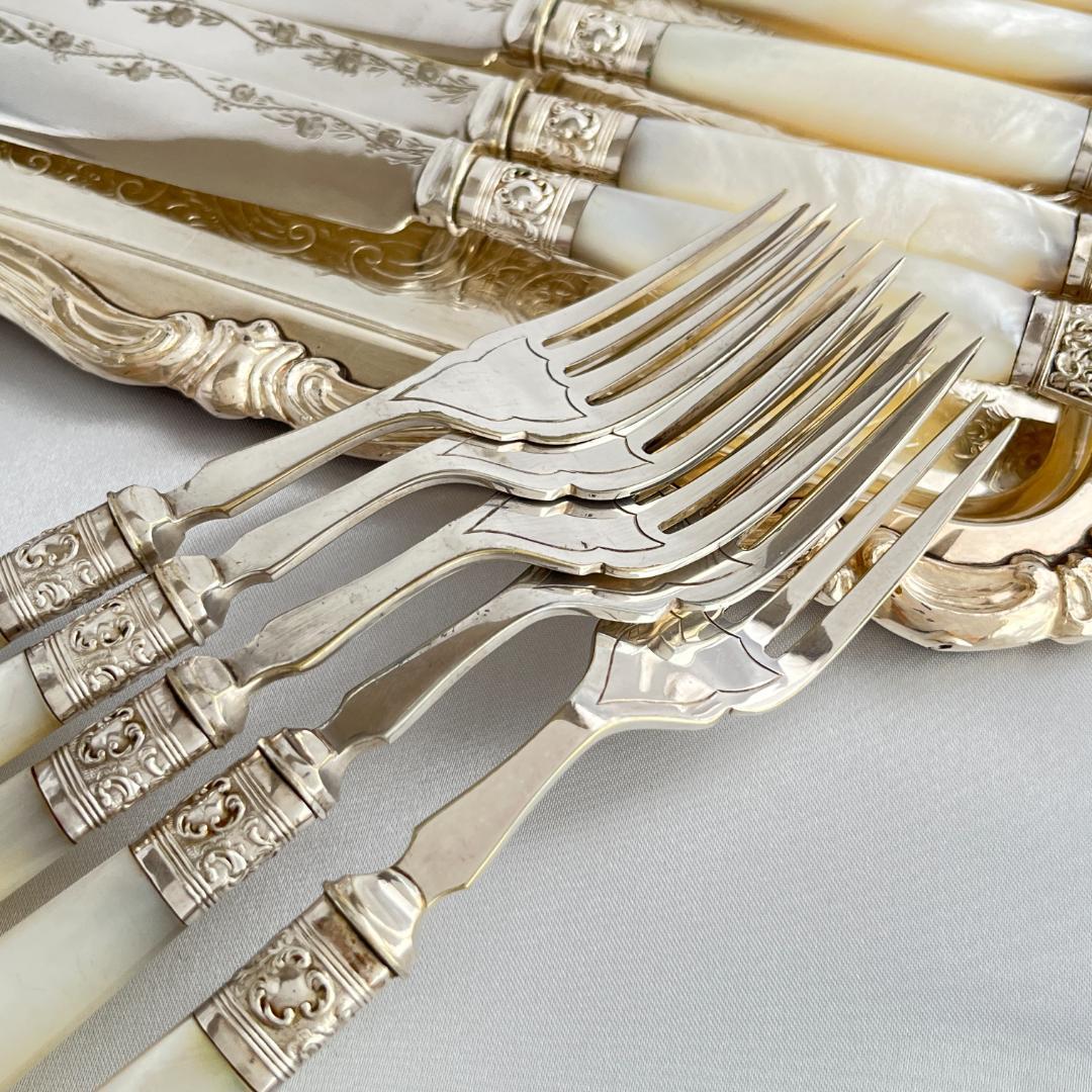 【英国】【白蝶貝】ロココのカトラリーセット ナイフ/フォーク 10本