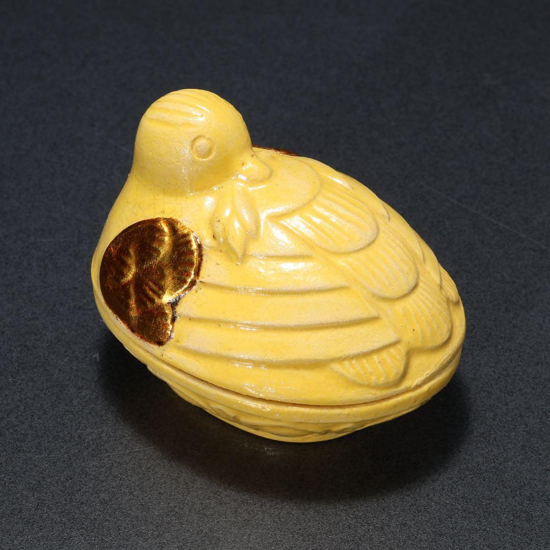 香合　交趾　花喰鳥香合　十代大樋長左衛門　共箱　R1668ダP