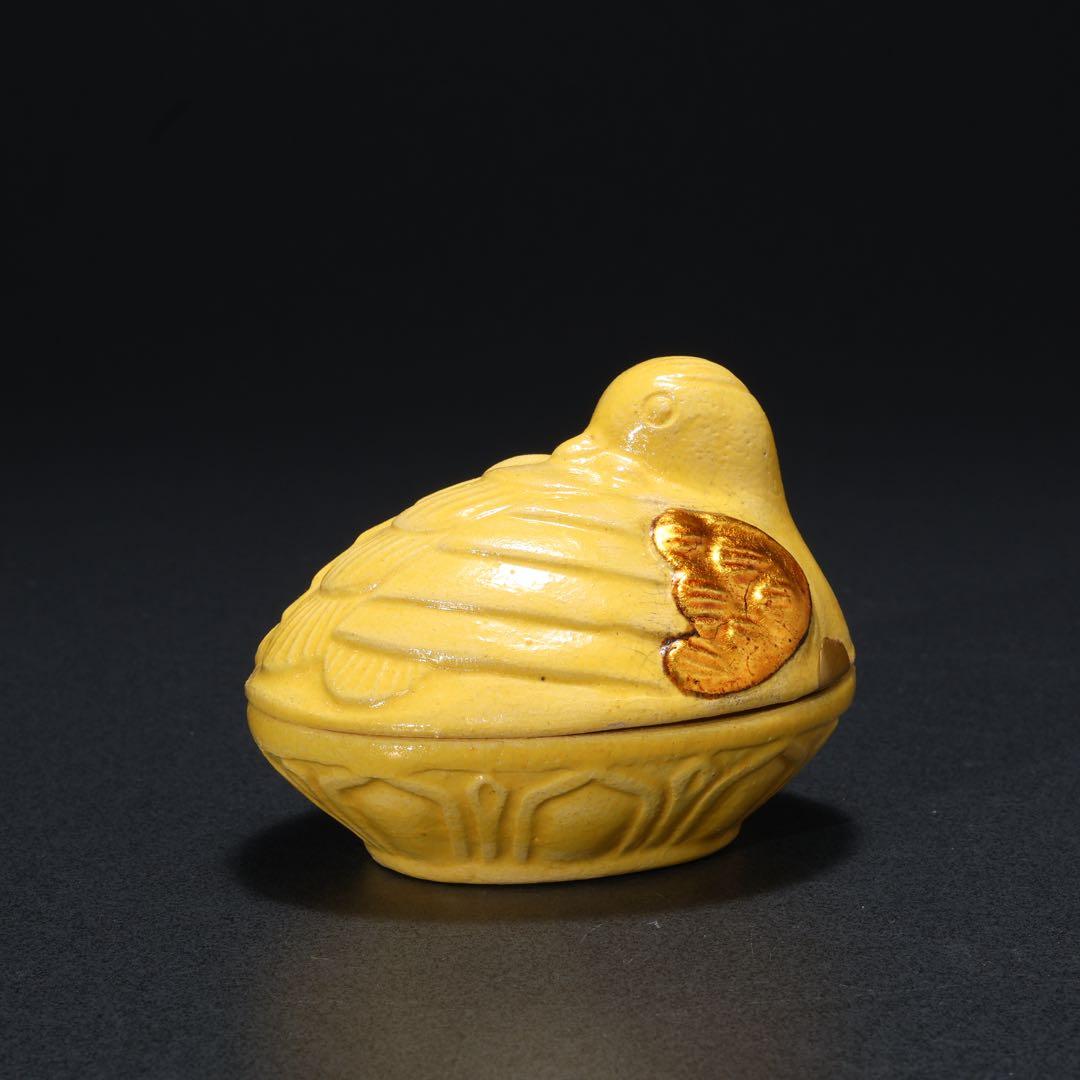 香合　交趾　花喰鳥香合　十代大樋長左衛門　共箱　R1668ダP