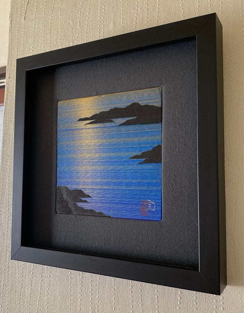 額装 雄勝石絵 15cm角 石絵作家 故齊藤玄昌實