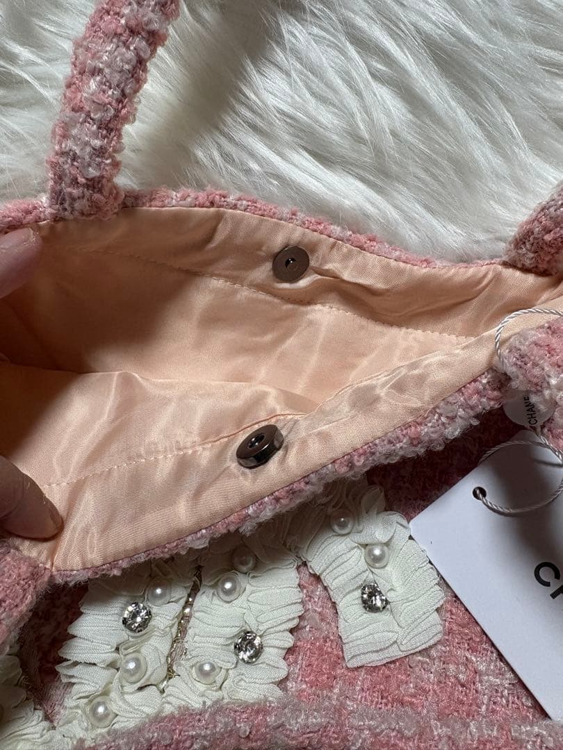 シャネル CHANEL ピンク ラメ ツイード トートバッグ