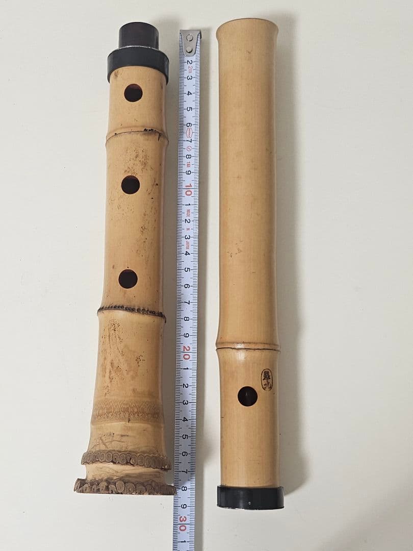 琴古流 尺八 二つ折り 分割式 根付き 地無し 朱塗り歌口 焼印あり