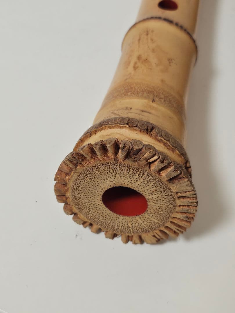 琴古流 尺八 二つ折り 分割式 根付き 地無し 朱塗り歌口 焼印あり