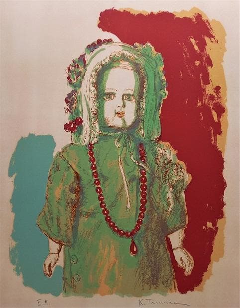 田村孝之介 「フランス人形」 昭和53年石版のオリジナル作品　真作