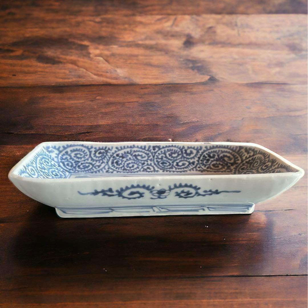 江戸時代【富貴長春】骨董品 アンティ ーク 蛸唐草 古伊万里 長皿 レトロ
