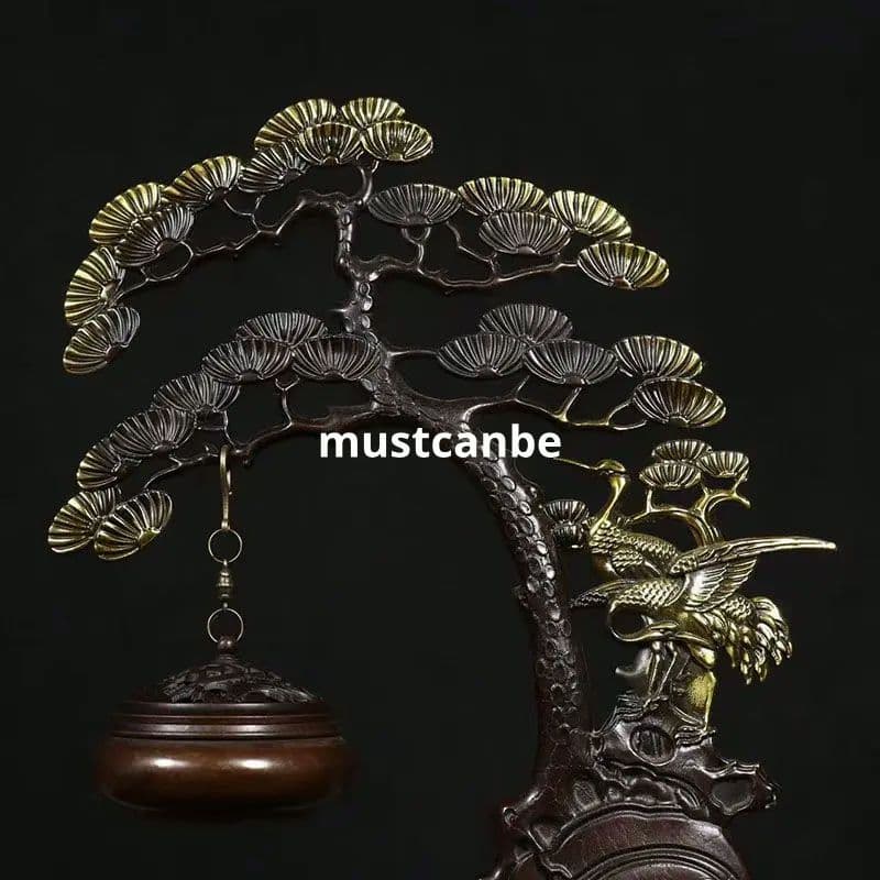 銅製 松鶴延年弔炉薫香炉 客間 茶台 書房 事務室 迎客松掛炉 工芸品装飾品置物