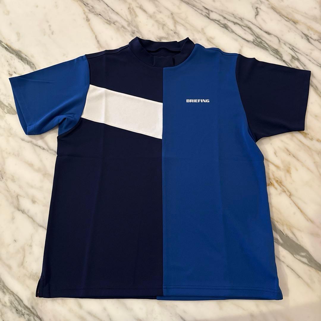 m*c様 美品　ブリーフィングゴルフ パッチワーク モックネックシャツ　ネイビー