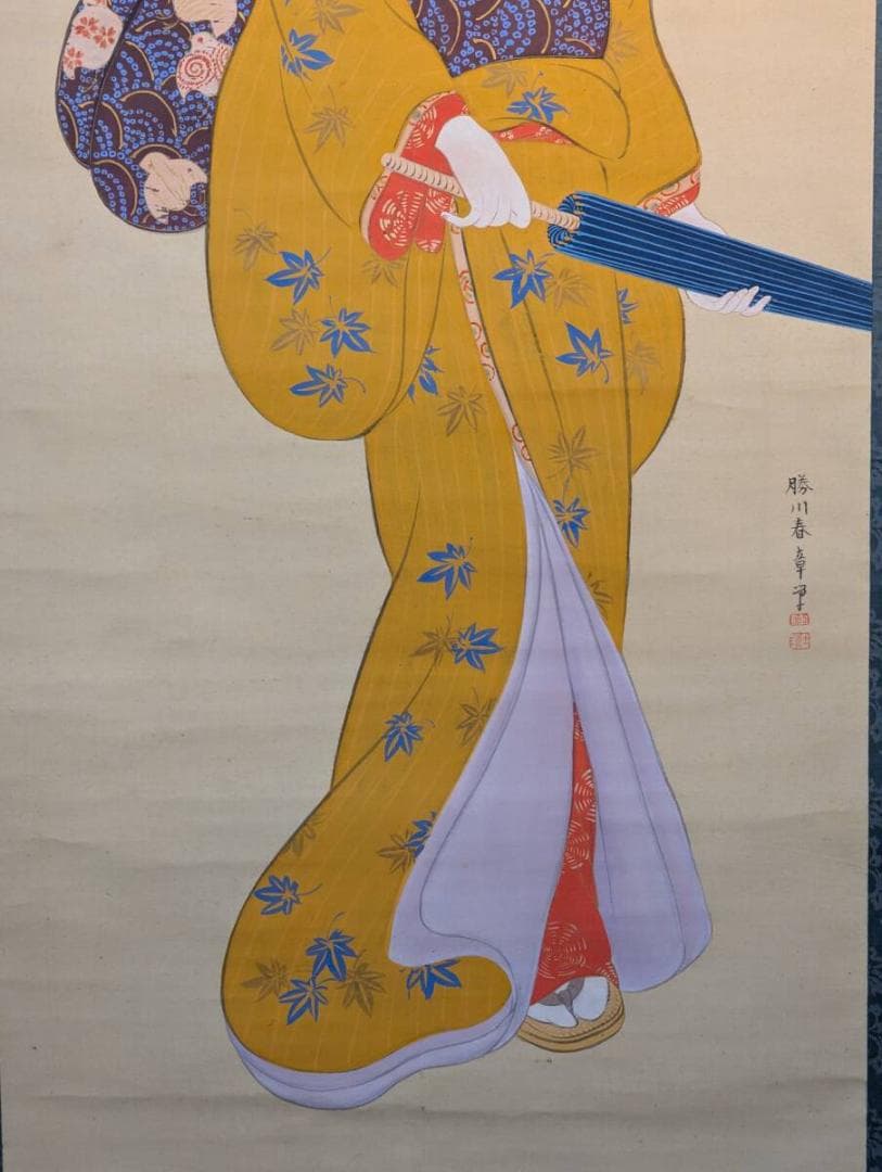 【模写】掛軸　川勝春章　美人画　日本画　浮世絵師　浮世絵派　合箱入　U31