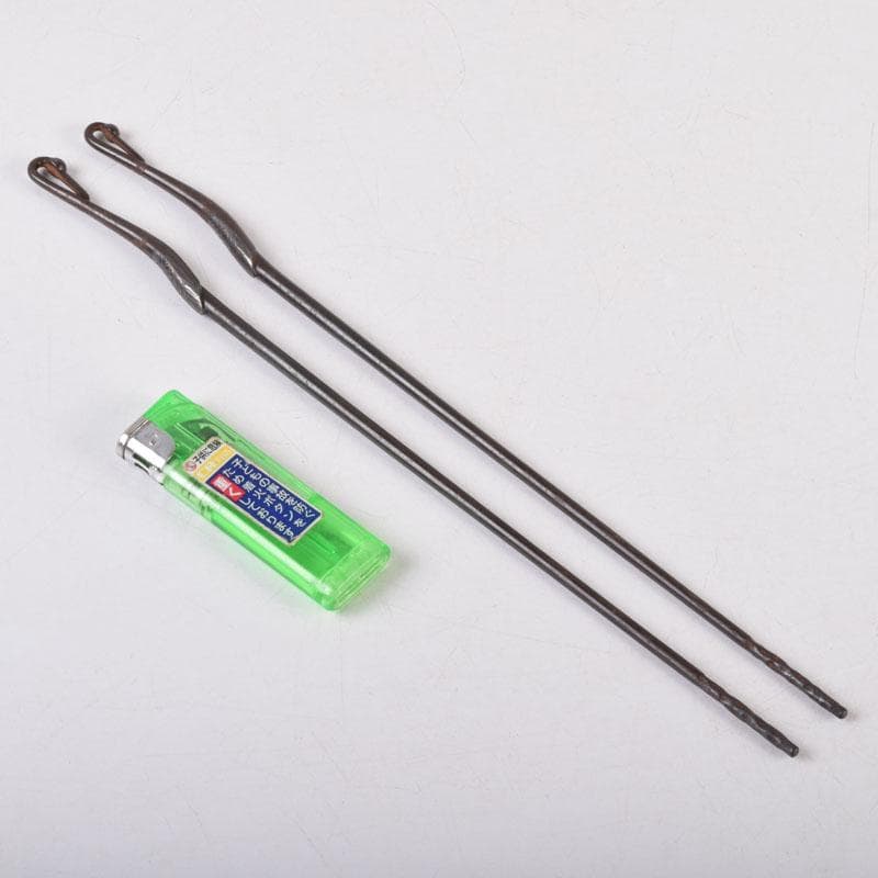 茶道具　金屋　金谷五郎三郎作　銅製　銀象嵌鶴頭火箸　共袋共箱　V　8571