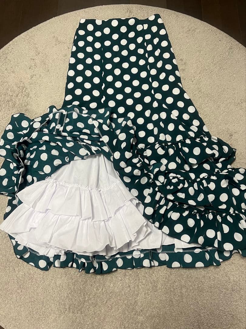 フラメンコスカート 水玉ダークグリーン　Sサイズ