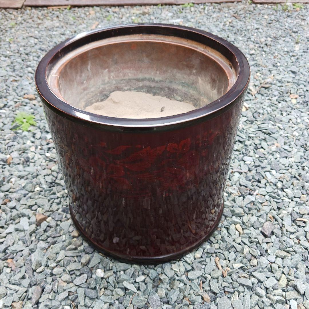 ☆火鉢(灰つき)☆美しい植物の図柄　置物 　鉢カバー　アンティーク　古い日用品