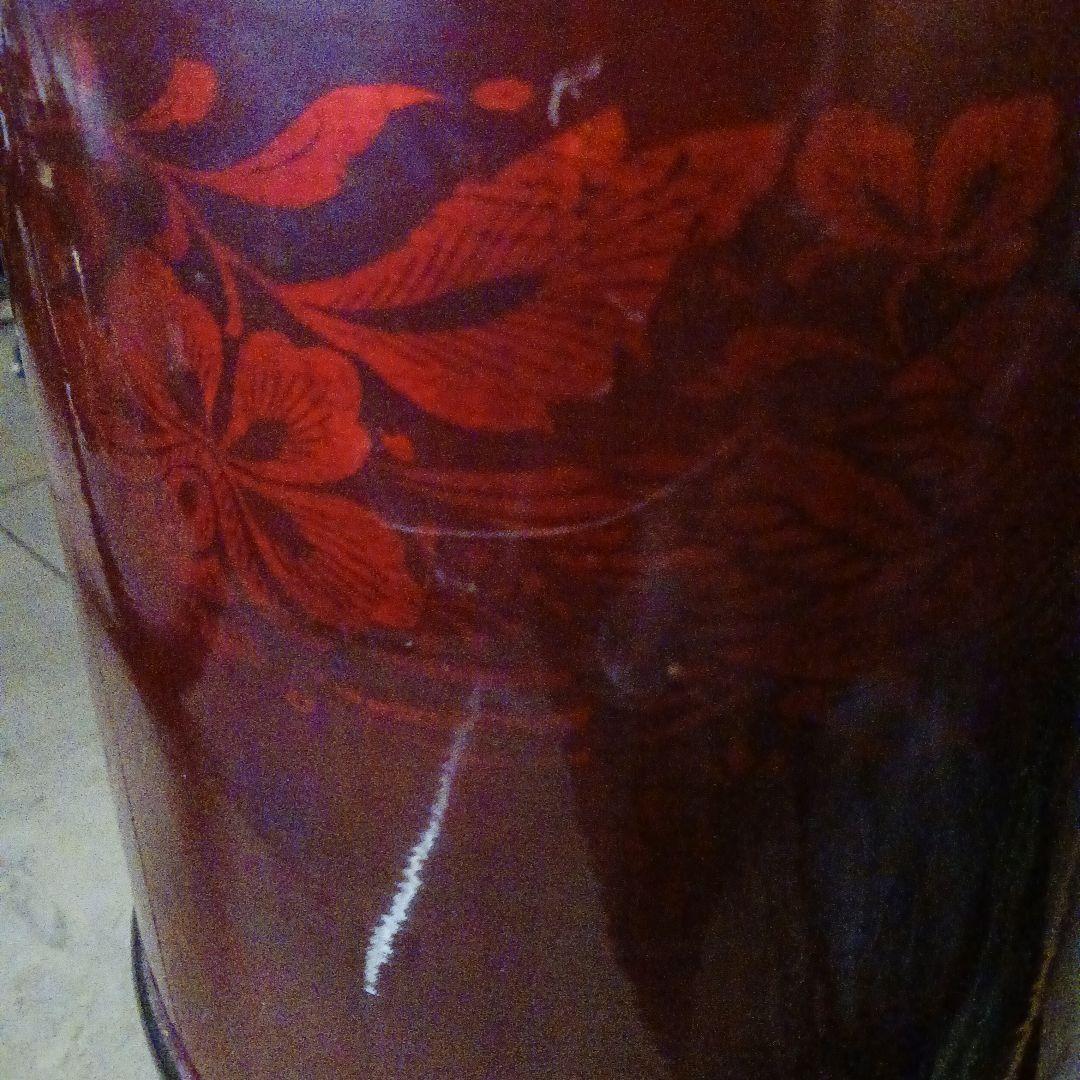 ☆火鉢(灰つき)☆美しい植物の図柄　置物 　鉢カバー　アンティーク　古い日用品