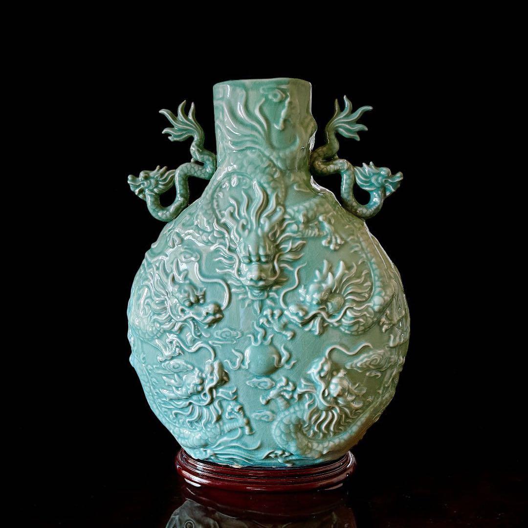 龍図 青磁 大花瓶　花器　花瓶　壷　青瓷 古美術 骨董品