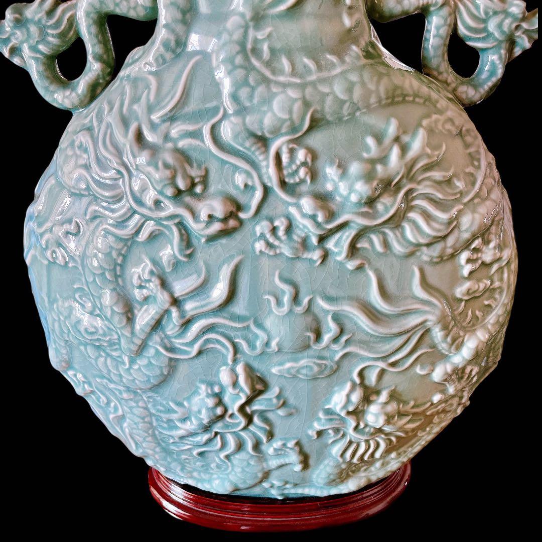 龍図 青磁 大花瓶　花器　花瓶　壷　青瓷 古美術 骨董品