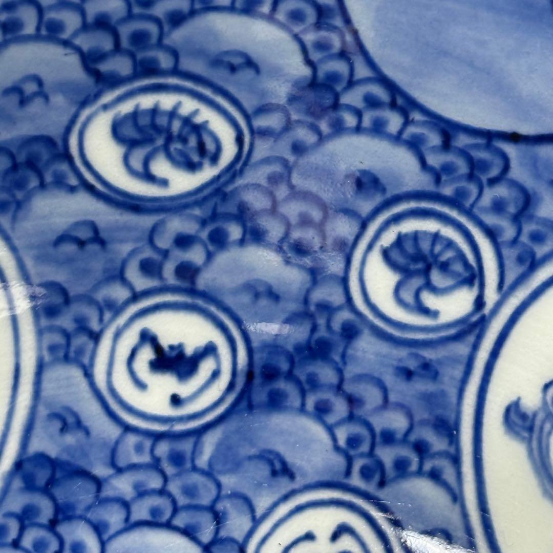 明治時代　大日本　肥碟山　山口製　染付祥瑞丸文様鉢　銘有り　直径26cm　名品