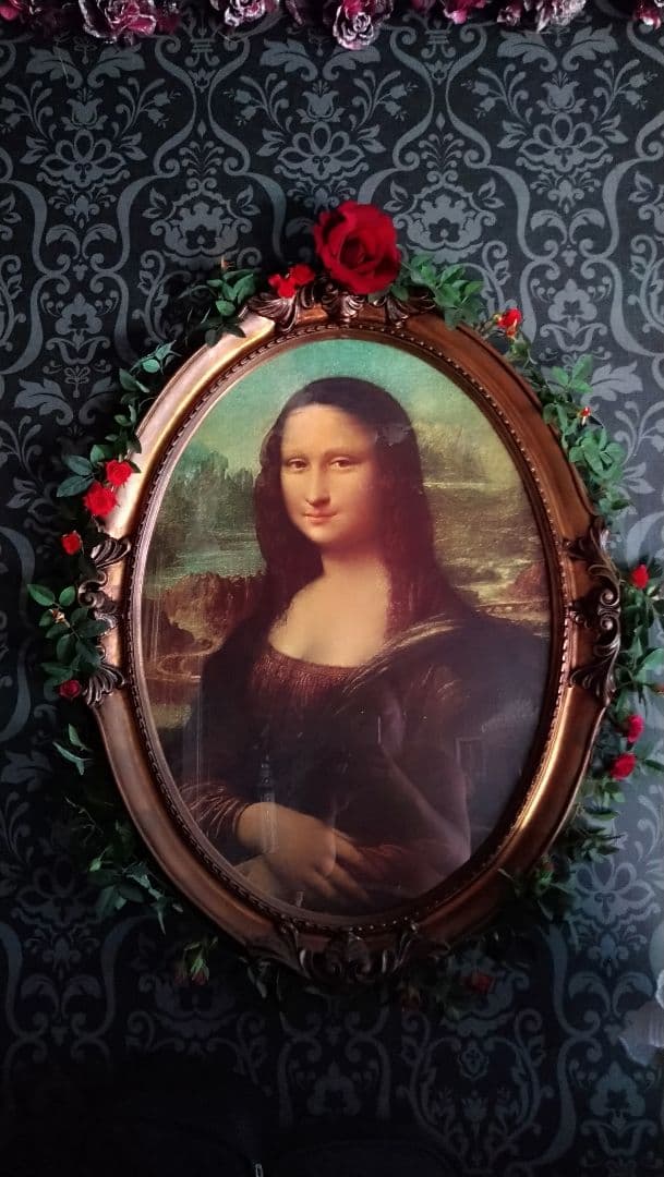 気まぐれセール レオナルド・ダヴィンチ 絵画 モナリザ 丸額 花付き