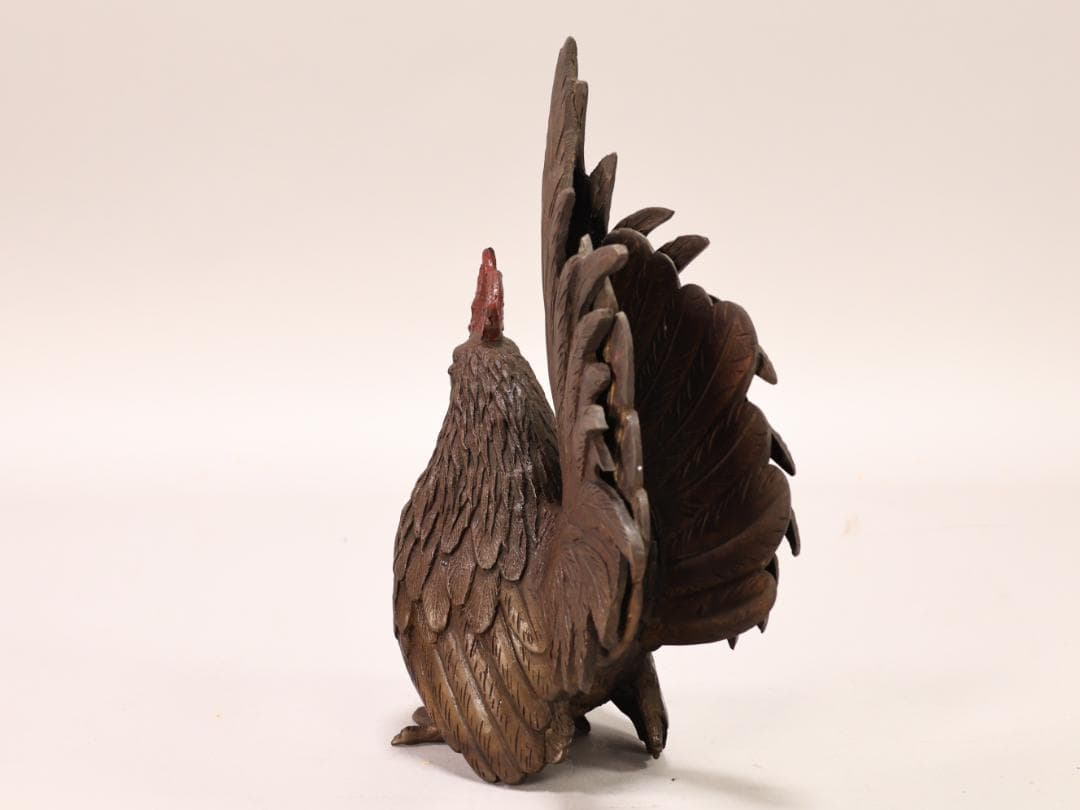 BK442　時代金工　古銅　双鶏　置物　ブロンズ　床飾り　金運　仕事運　子孫繁栄