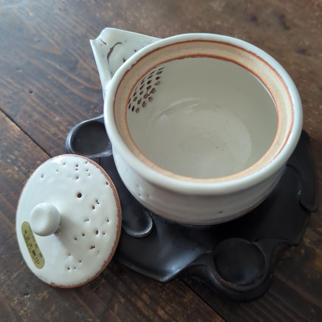 陶芸　茶道具　萩焼　天鵬山　煎茶器　鬼萩白釉　梅花皮【宝瓶　湯冷まし　湯呑み6】