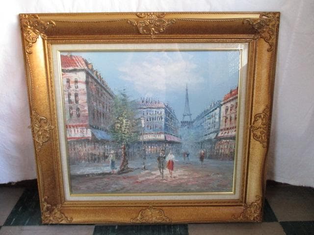 油絵　絵画　額入り　肉筆　風景画　パリ　作者不明　大きい　ガラス込み　F10号