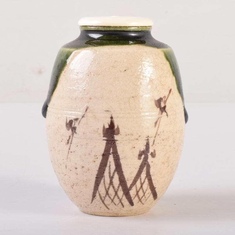 茶道具　瀬戸赤津焼　織部焼　山口正悟作　肩衝茶入　仕覆付　共箱　V　7081