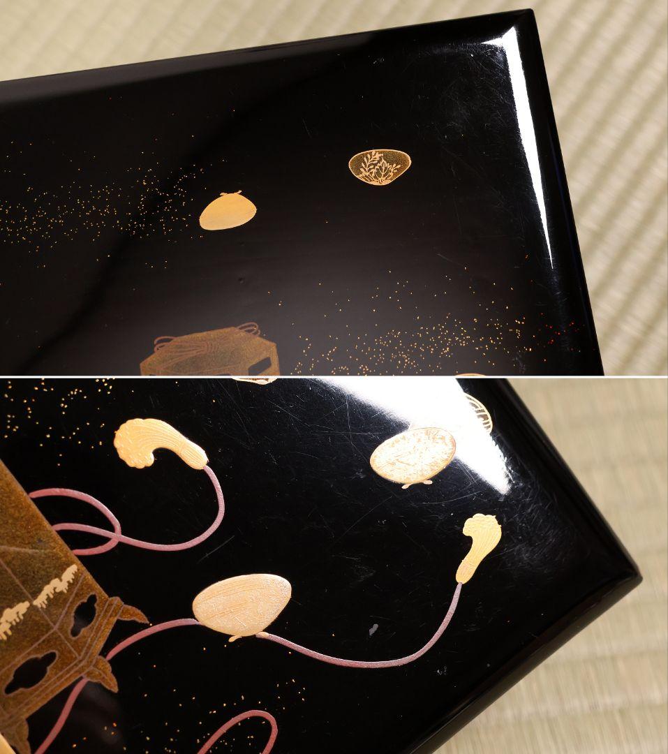 木製漆器 貝桶 金蒔絵 三段 重箱 黒塗 朱塗 梨地 雛 漆芸【MA745】