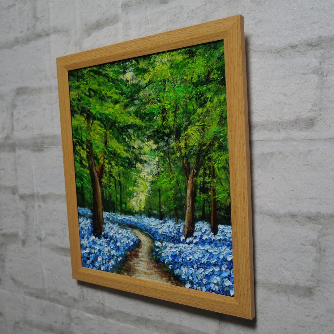 油絵 油彩 油彩画 絵 絵画【森の中の青い花】
