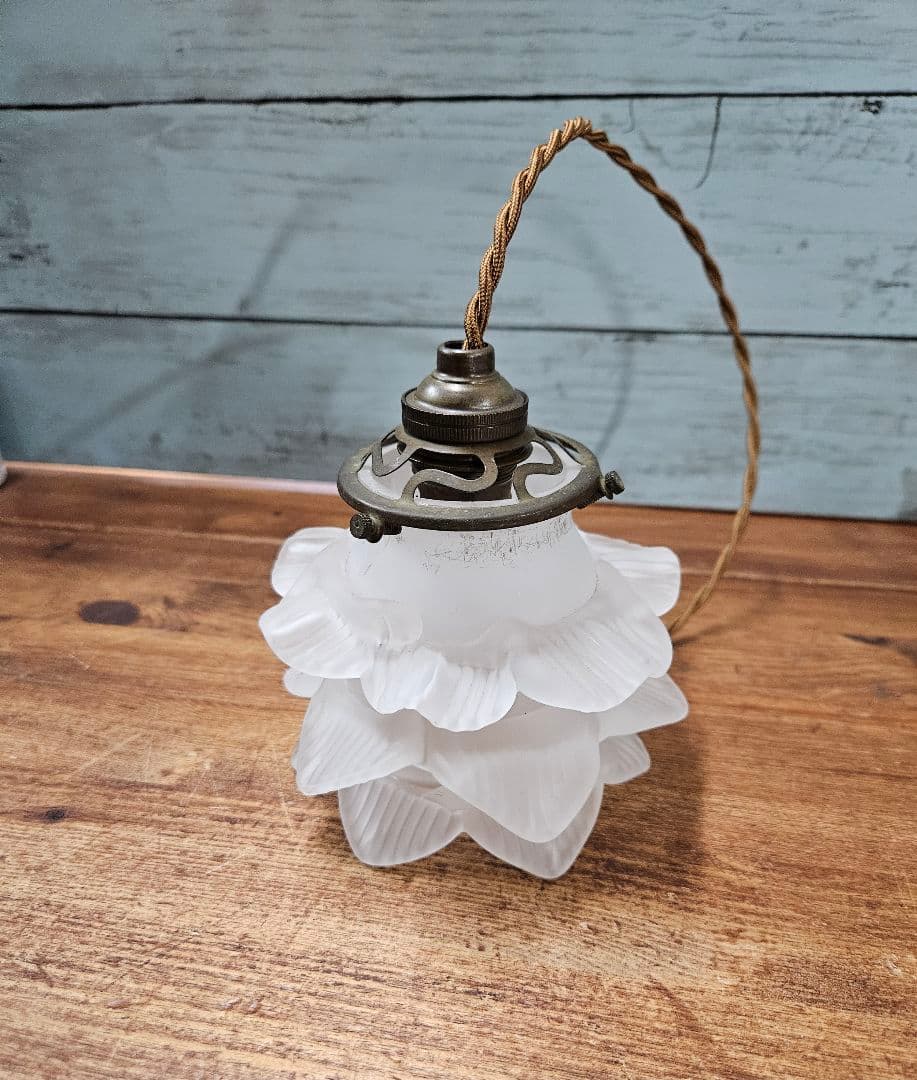 フランスアンティーク バラのガラスシェード 3段 ペンダントライト用 照明 電笠