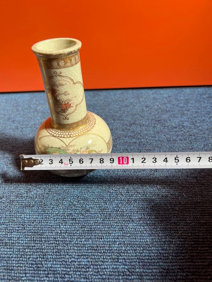 803 オールド薩摩　金彩色絵　花瓶　一対　時代物