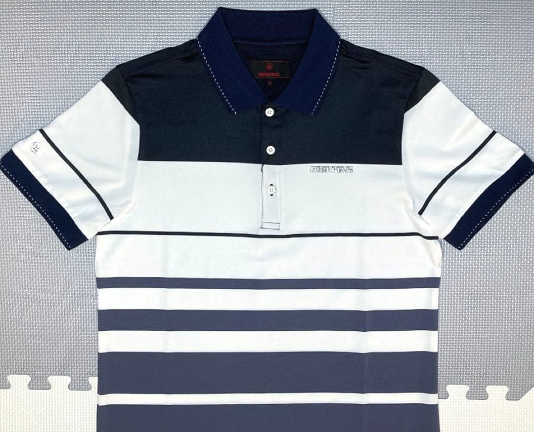 BRIEFING GOLF MS ワイドストライプポロシャツ（NAVY／M）
